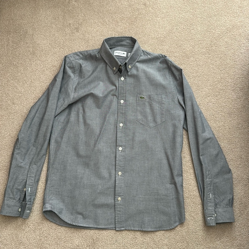 Lacoste light grey button up dress shirt size medium